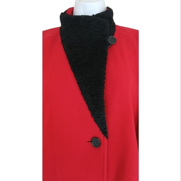 Vintage Wool Red Black Trench Coat Jacket Medium - Picture 6 of 8